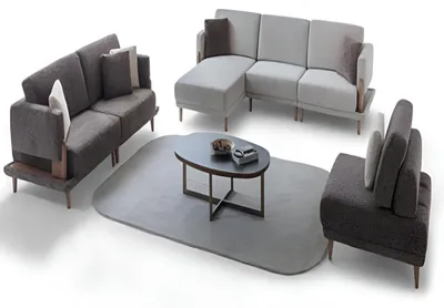 Obrázek produktu pro Designový obývací pokoj Sada Bílá rohová pohovka Čalounění 3místné křeslo