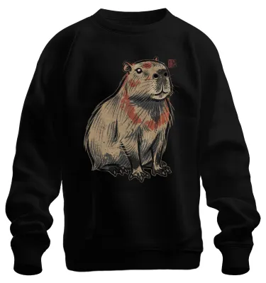 Productafbeelding van Capibara, ook wel bekend als het "waterzwijn", Japanse Ukiyo-e kunst, cadeau, sweatshirt, trui, zwart, maat XL