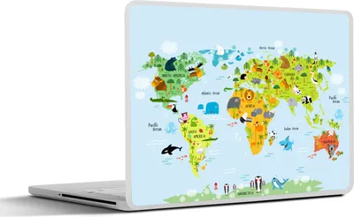 Produktbild von MuchoWow® Laptop Aufkleber Sticker Cover Weltkarte Kinder - Illustrationen - Farben 36.5x27.5 cm - Laptop-Sticker