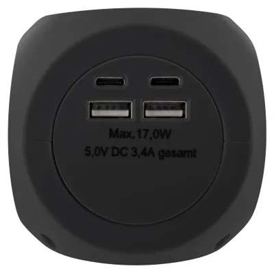 Produktbild von InLine Charging Cube, 3x Schutzkontakt, 2x USB-C, 2x USB-A, schwarz, 2m, 2 m, Drinnen, Gerade, Schwarz, 1 AC-Ausgänge, 220 - 250 V