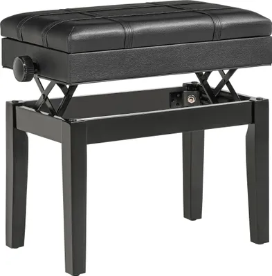 Image de HOMCOM Banc de piano, banc de clavier réglable en hauteur en bois massif, tabouret piano avec compartiment caché, siège rembourré polyuréthane, stable et antidérapant, charge 150kg, noir