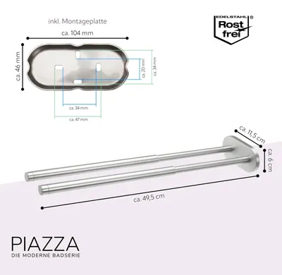 Produktbild von bremermann Bad-Serie PIAZZA - Teleskop-Handtuchhalter, 2-armig, Edelstahl matt