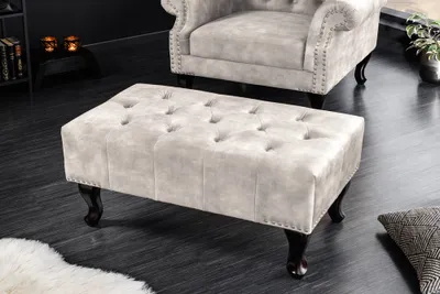 Produktbild von riess-ambiente Design Sitzhocker CHESTERFIELD 80cm champagner beige Samt Knopfheftung Nietenbesatz