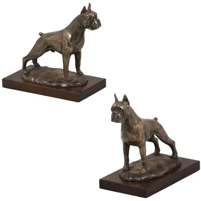 Zdjęcie produktu dla Art-Dog Statuetka dekoracyjna – Bokser I – na ciemnej drewnianej podstawie