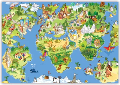 Produktbild von XXL Poster 100 x 70 cm (S-822) Wimmelbildposter Kinderposter schöne Weltkarte Landkarte mit Sehenswürdigkeiten und vielem zu entdecken