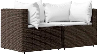 Produktbild von vidaXL Garten-Ecksofas mit Kissen 2 Stk. Braun Poly Rattan