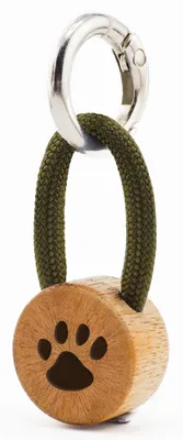 Produktbild von GIPFELWELLE Handgemachter Holz Schlüsselanhänger mit Gravur Kette Ring 4 mm Paracord Segeltau, Damen Herren, Pfote, Olive