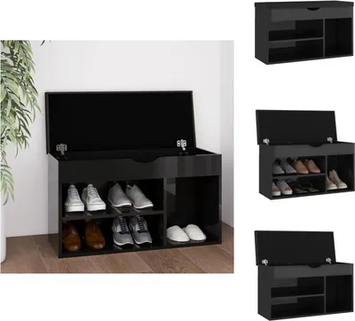 Obrázek produktu pro vidaXL Lavice na boty s polštářem lesklá černá 80x30x47cm materiál na bázi dřeva - Botníky a skříně