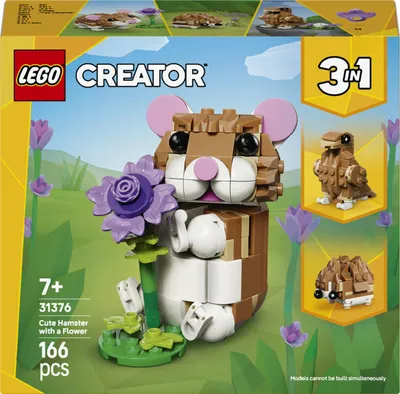 Image de LEGO Creator Ensemble 3 en 1 Hamster mignon avec fleur - Jouet pour enfants avec figurine d'animal - Jouet de construction hamster - Jouet MINT avec 3 options de construction - Cadeau pour garçons et filles - 31376