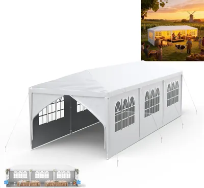 Produktbild von XINZI Pavillon 3x9 m Garten Pavillon Partyzelt Gazebo mit abnehmbaren Seitenwänden, wasserdicht, stabiles Stahlgestell, für Garten Party, Weiß
