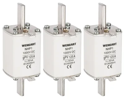 Productafbeelding van DC-zekering, 3 stuks, gPV NH-type, DC 1000 V, 50 kA, 125A