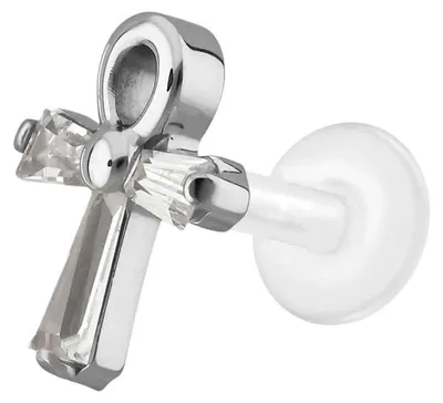 Produktbild von Ohrpiercing, Nasenpiercing PTFE Labret mit Innengewinde + Titan-Aufsatz KRISTALLANKH Silber Stablänge: 8mm | Stabstärke: 1,2mm