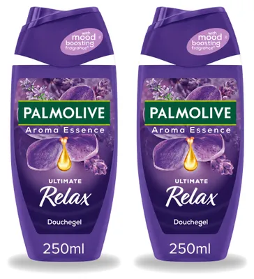Imagen del producto de 2 unidades de gel de ducha Palmolive Aroma Essence, línea Ultimate Relax, aroma Lavanda y Ylang Ylang, 250 ml. Paquete económico