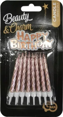 Zdjęcie produktu dla Świeczki urodzinowe - Happy Birthday - różowe złoto - różowe złoto - 16 sztuk - 7 cm