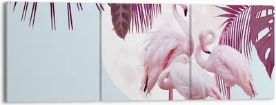 Produktbild von Bild auf Leinwand - Leinwandbild - 3 Teile - Flamingos Palmen Mond - 150x50cm - Wand Bild - Wanddeko - Wandbilder - Leinwanddruck - Bilder - Wanddekoration - Leinwand bilder - Wandbild - CA150x50-4598