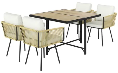 Immagine prodotto di Set 5 Pezzi da Giardino con Tavolo 110x110x74 cm e 4 Sedie in Rattan PE e Legno Beige