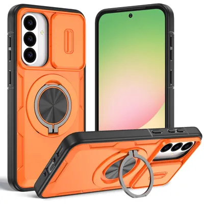 Produktbild von Magnetische Hülle für Samsung Galaxy A36 / A56, Militär Stoßfest Handyhülle mit Kameraschutz und Ringhalter Ständer Orange