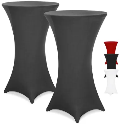 Produktbild von DETEX® Stehtisch Hussen Ø 70-75cm Grau 2er Set Rund 30°C Waschbar Verstärkte Standfüße Knitter- & Bügelfrei Stretch Stehtischhusse Tisch Überzug Cover