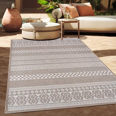 Immagine prodotto di Tappeto per esterni a trama piatta moderno boho etno resistente alle intemperie misura 120x160 cm