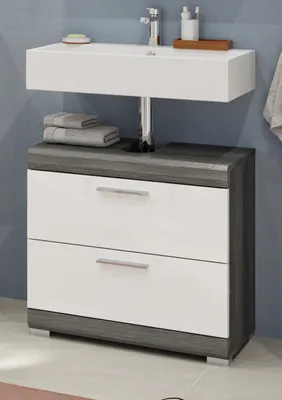 Produktbild von Waschbeckenunterschrank "Shawn" weiß Hochglanz und grau , 2x Schublade