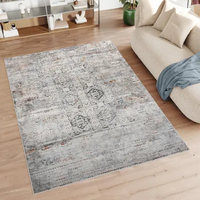 Obrázek produktu pro Koberec obývací pokoj ložnice krátký vlas moderní strakatý vintage design šedý krémový ÖKOTEX 80 x 150 cm
