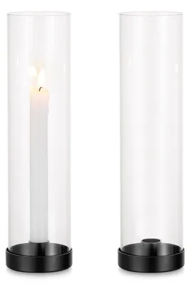 2er-Set Hurricane-Kerzenhalter, Metall, schwarz, Glas, 30 cm