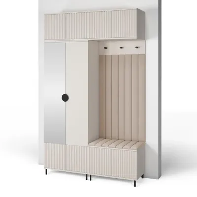 Produktbild von Garderoben-Set Ritmo version 2 – gefräste Kleiderschrank mit Polsterplatten, Schuhschrank, für Flur und Eingangsbereich (cashmere, Trinity 02)