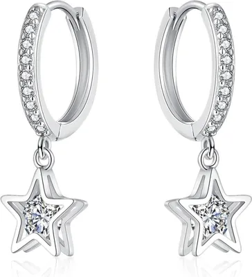 Produktbild von Josfeva Creolen Ohrringe Silber 925 Zirkonia Anhänger Damen Mädchen Wassertropfen/Herz/Stern