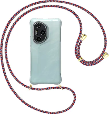 Produktbild von Handykette Backcover-Schutzhülle mit Band (Metall goldfarben) für Honor 300 Pro 5G - silber/blau/rot
