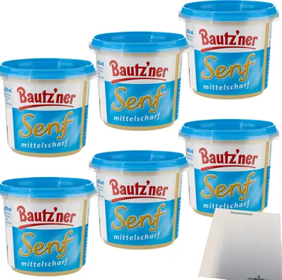 Produktbild von Bautzner Senf mittelscharf Rezeptur seit 1955 6er Pack (6x200ml Dose) + usy Block