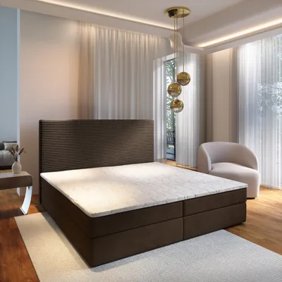 Produktbild von Masseno Boxspringbett GIARRO 140x200 cm Komplett-Set mit Bonell Matratze und Topper, Polsterbett mit Bettkästen -Braun, POSO 06 + KRONOS 06