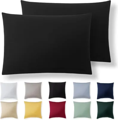 Obrázok produktu pre Poťah na vankúš, 40 x 60 cm, sada 2 kusov, čierna farba, 100% bavlna, jersey, veľmi jemný poťah na vankúš, 40 x 60 cm, so zipsom