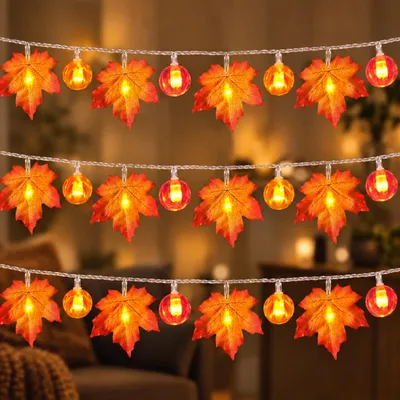 Herbstlichterkette 3 m, 20 LEDs, Kürbis & Ahornblätter