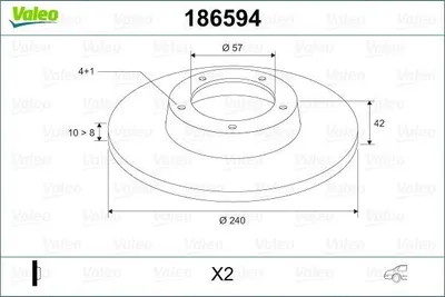 Produktbild von 2x VALEO Bremsscheiben Hinten für OPEL Meriva A (X03) 240mm 186594