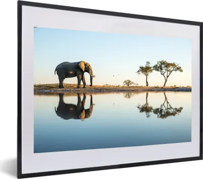 Produktbild von MuchoWow® MuchoWow® Gerahmtes Poster Elefant - Wasser - Bäume - Tiere - Natur 60x40 cm - Poster mit zchwarzem Bilderrahmen - Schlafzimmer - Plakat in Rahmen - Drucken