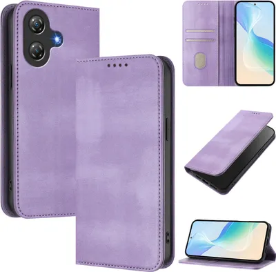 Image de Etui pour Ulefone Note 21, étui en cuir vintage avec protection RFID, fentes pour cartes, support Violet