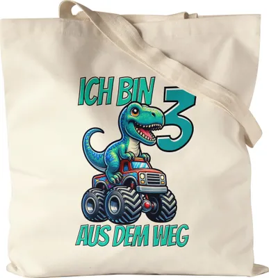 Produktbild von Kinder 3. Geburtstag Tragetasche Dino Dinosaurier Auto 3 Jahre Junge Monstertruck