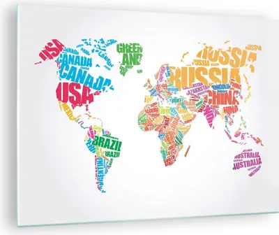 Produktbild von Bilder auf glas - Karte Worte Welt Geographie - 70x50cm - Glasbilder - Wandbilder - Kunstdruck - zum Aufhängen bereit - Wanddekoration aus Glas - Glas Bilder - Wandbild auf Glas - GAA70x50-2860