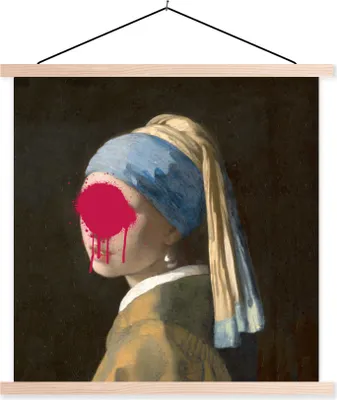 Produktbild von MuchoWow® Textilposter Mädchen mit Perlenohrring - Vermeer - Kunst 60x60 cm mit holzfarbenen Rahmen - Wanddekoration