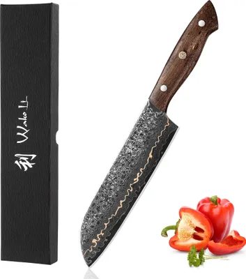 Produktbild von Wakoli Kawa Serie Santoku I Damast Küchenmesser 18 cm | 67 Lagen Damaststahl mit Kupfereinlage | Premium Geschenkbox inklusive