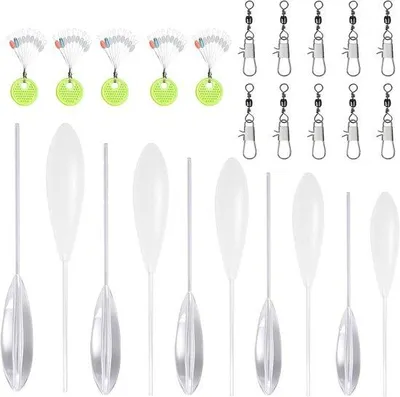 Productafbeelding van Forelset, 25 stuks, forelhengelaccessoireset, 5 x Spirolino zinkend 5 x Sbirolino drijvend (6 g, 8 g, 10 g, 12 g, 15 g), met 10 drievoudige wervels en 5 lijnstoppers voor vissen
