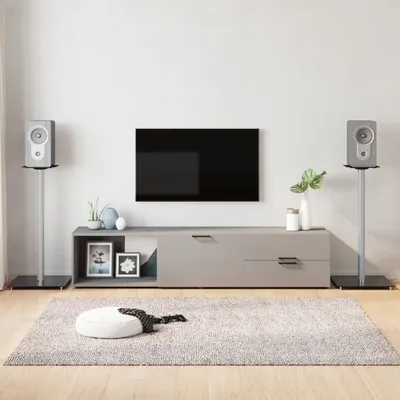 Produktbild von "2026 Promotion" Lautsprecher-Ständer 2 Stk. - Hohe Qualität - Schwarz & Silbern Hartglas 1 Säule - Lautsprecherständer CC26835