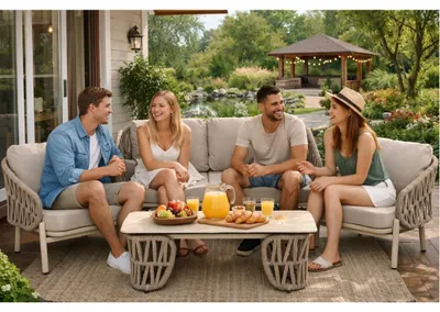 Immagine prodotto di Set da giardino 4 posti CORDIA beige in alluminio con divano, poltrone e tavolino