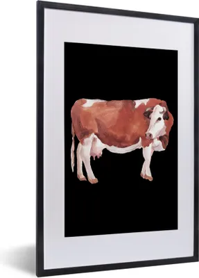 Produktbild von MuchoWow® MuchoWow® Gerahmtes Poster Kuh - Tiere - Braun - Schwarz 40x60 cm - Poster mit zchwarzem Bilderrahmen - Poster in Rahmen