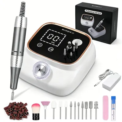 Produktbild von Elektrische Nagelfräser mit LCD-Display, 45000 U/min Prof Nagelfeilen Set mit Schleifaufsätzen für Gel- und Acrylnägel, Nagelschleifer für Nagelstudio