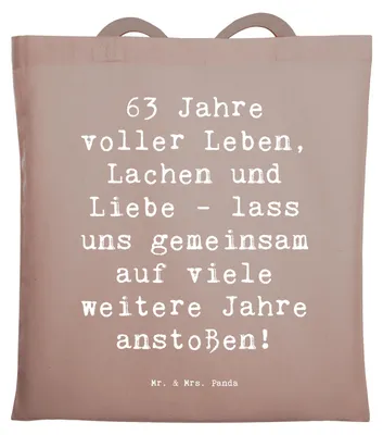 Produktbild von Mr. & Mrs. Panda Shopping Tasche Spruch 63. Geburtstag Freude - Braun Pastell - Geschenk, Uni, Alter, Schultasche, Lachen, Büchertasche, Jutebeutel, feiern, Tote Bag