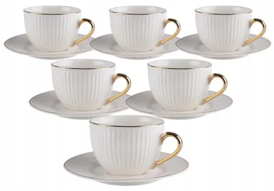 Zdjęcie produktu dla Komplet 6 Filiżanek Porcelanowych Ze Spodkiem 250Ml Aurora Kawa Herbata