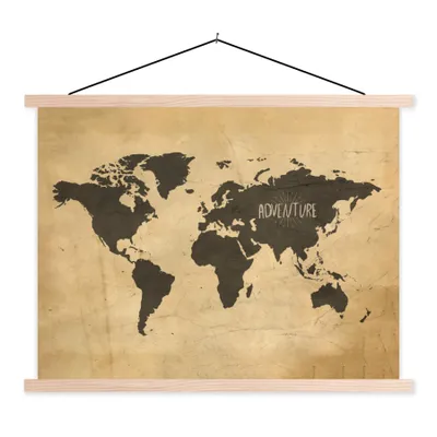 Obrázek produktu pro MuchoWow® Textilní plakát - Mapa světa - Retro - Hnědá - 150x113cm - S hnědými lamelami