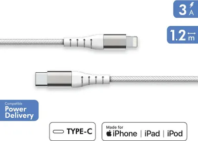 Image de Cable Renforcé C/MFI 3A 1,2m Recyclé Blanc
