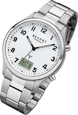 Produktbild von Regent Herren Uhr Funkuhr FR-275 Analog-Digital Metall Armbanduhr silber URBA444